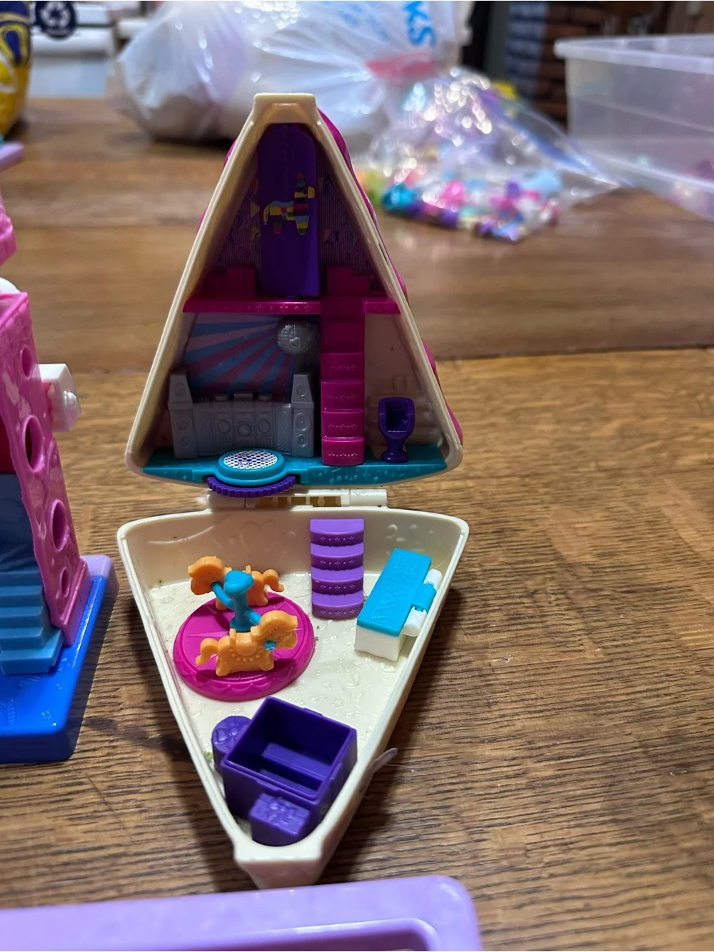 Polly Pocket lot of 4 Purple Kids Boombox Playset with Pink Slice & Panda Figure